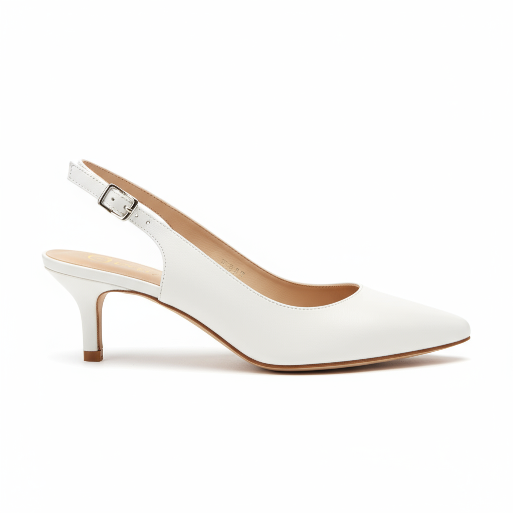 Kitten Heel Slingbacks - White