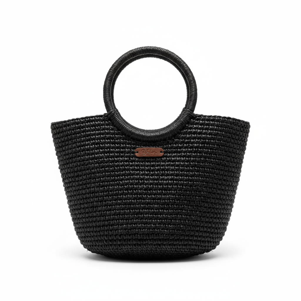 Woven Straw Bag - Black