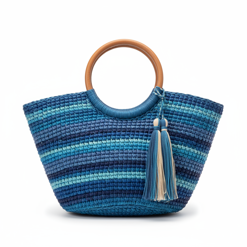 Woven Straw Bag - Blue