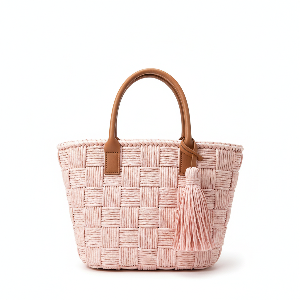 Woven Straw Bag - Pink
