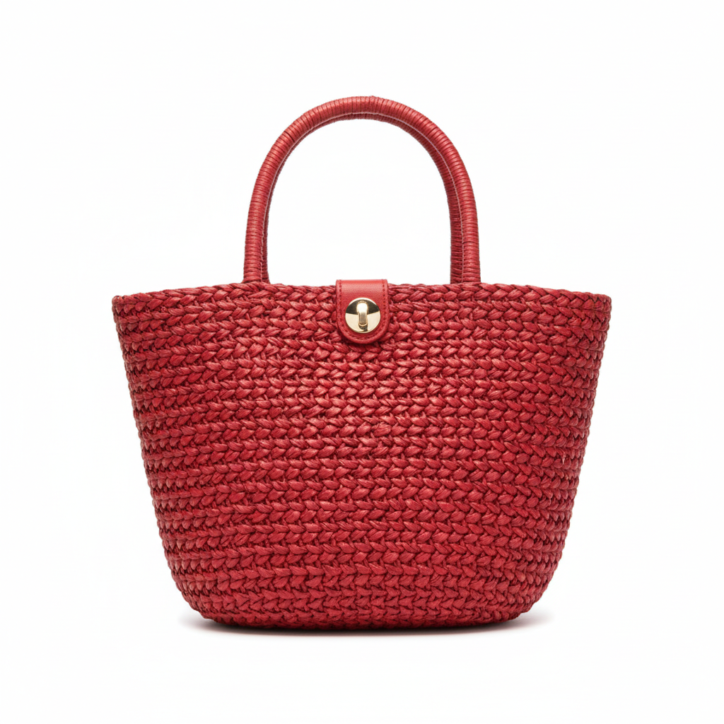 Woven Straw Bag - Red